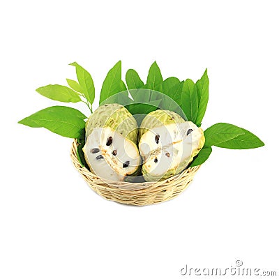 Tree Sugar Apple and leaves in basket Stock Photo
