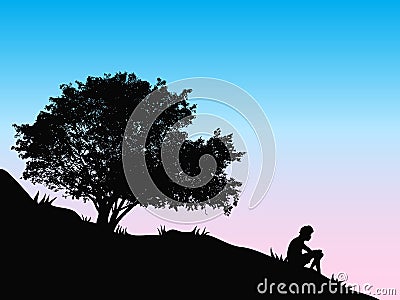 Tree at sunset Vector Illustration