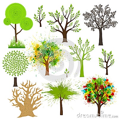 Tree super collection of different styles Vector Illustration