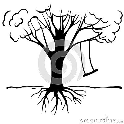 Tree with a swing Vector Illustration