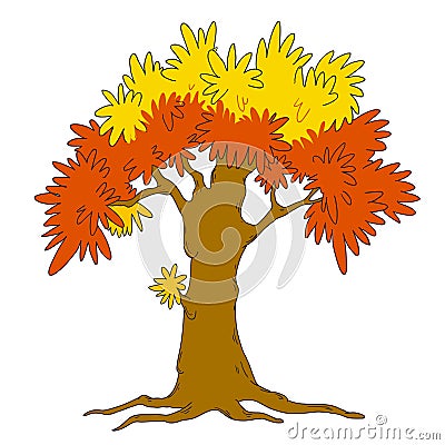 Tree template for design. Vector isolated. Seasons, autumn. A tree with red and orange leaves. Stock Photo