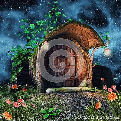 Tree trunk cottage Stock Photo