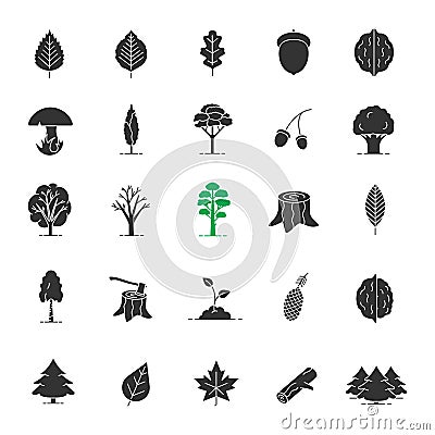 Tree types glyph icons set Vector Illustration