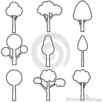 Tree vector icon set. Trees collection. Icons of green plants, forest. Trees illustrations. Vector Illustration