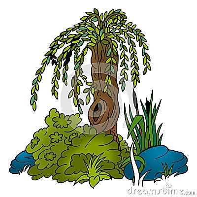 Tree - Willow Cartoon Illustration