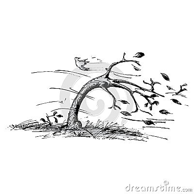 Tree in the wind Cartoon Illustration