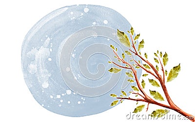 Tree with withered leaves on blue watercolor background frame Cartoon Illustration