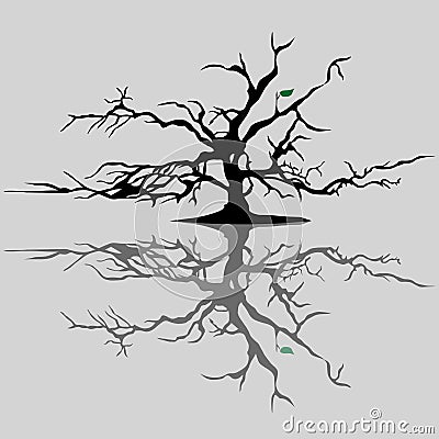 The tree withered, leaving only one green leaf Vector Illustration