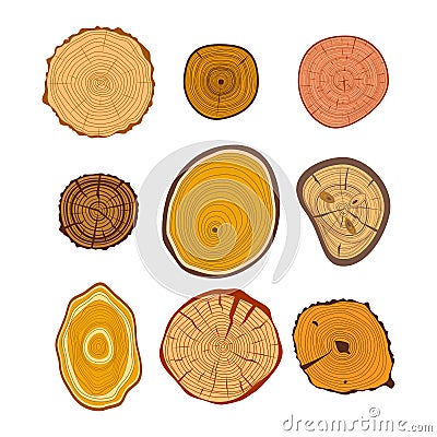 Tree wood slices vector set Vector Illustration