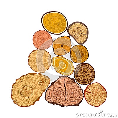 Tree wood slices vector set Vector Illustration