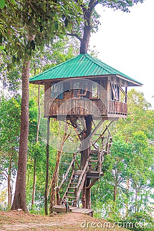 Treehouse at Thong Pha Phum National Park, Kanchanaburi, Thailand Stock Photo
