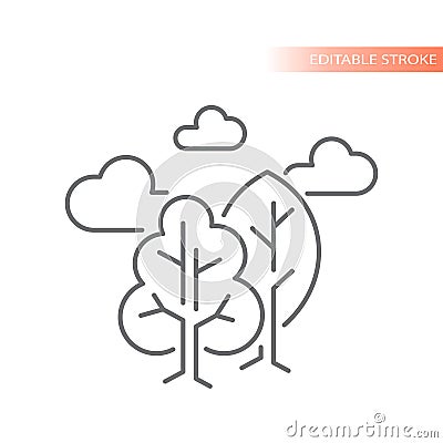 Trees with clouds line vector icon Vector Illustration