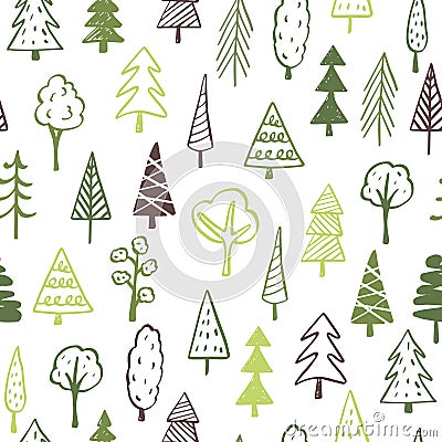 Trees Doodles Seamless Pattern - hand drawn Vector Illustration