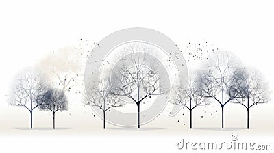 Ethereal Illustrations Of Weierstrass Function Trees On White Background Cartoon Illustration