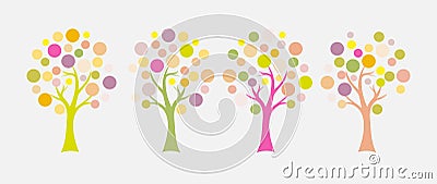 Four isolated seasonal vector trees in pastel colours Stock Photo