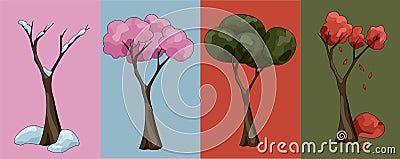 Trees in Four seasons Vector Illustration