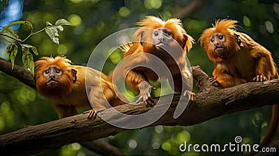 trees golden lion tamarin Cartoon Illustration