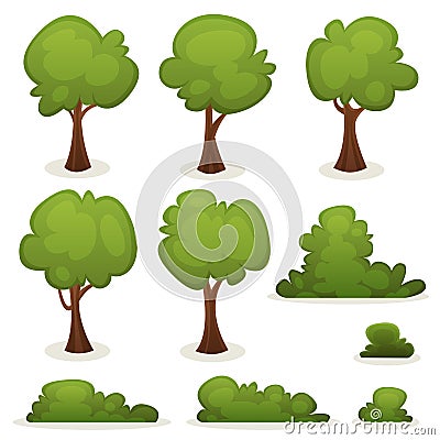 Trees, Hedges And Bush Set Vector Illustration