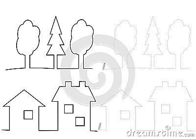 Trees and houses - coloring Stock Photo