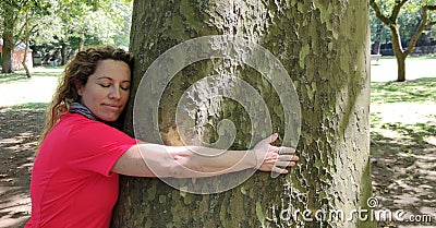 Trees hug therapy well for health Stock Photo