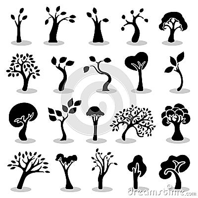 Trees icons set Stock Photo