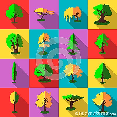 Trees icons set, flat style Vector Illustration