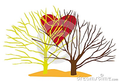 Trees with love heart Vector Illustration