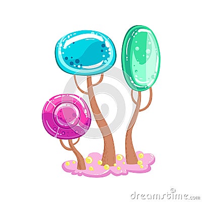 Trees Made Of Hard Candy And Chocolate Fantasy Candy Land Sweet Landscape Element Vector Illustration