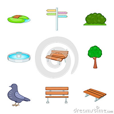 Trees and other park elements icons set Vector Illustration