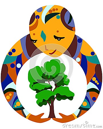 Trees protection illustration. Circle of people hands can save green lungs of our planet, take care of nature around us is humanit Vector Illustration