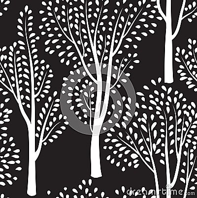 Trees seamless pattern. Forest tiled background. Cartoon Illustration