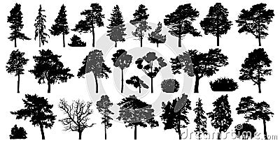 Trees set isolated on white background. Coniferous forest silhouette Vector Illustration