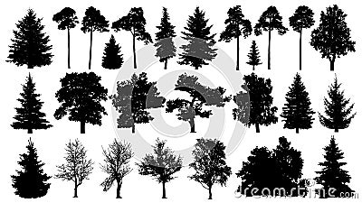 Trees set silhouette. Coniferous forest. Isolated tree on white background Vector Illustration