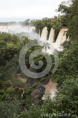 Trees and waterfalls at upper part of iguazu falls veiw from argentina Stock Photo