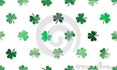 Three-leafed shamrock clovers seamless pattern. Watercolor background for Saint Patrick`s Day. Vector Illustration