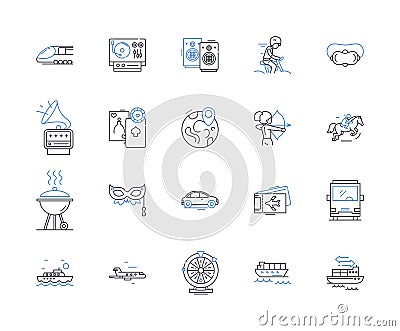Trek line icons collection. Exploration, Adventure, Discovery, Frontier, Infinity, Journey, Vastness vector and linear Vector Illustration