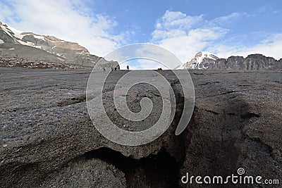 Treking for the Kazbek peak in the mountains of the Caucasus Stock Photo