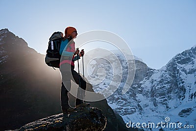 Trekker in Khumbu valley on a way to Everest Base camp Stock Photo