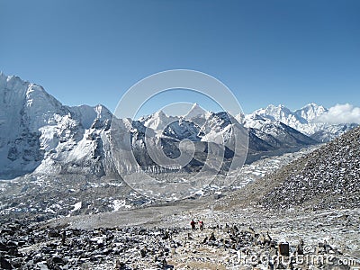 Trekkers looking to a beautiful scenery in Everest Base Camp Trek Stock Photo