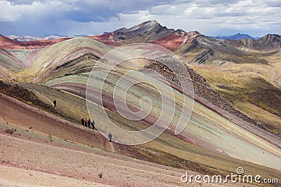 trekkers in Palccoyo rainbow mountains, Cusco/Peru Stock Photo