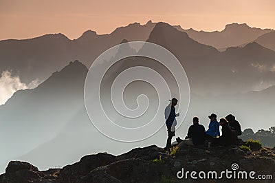 Trekkers on Shira plateau, Kilimanjaro Editorial Stock Photo