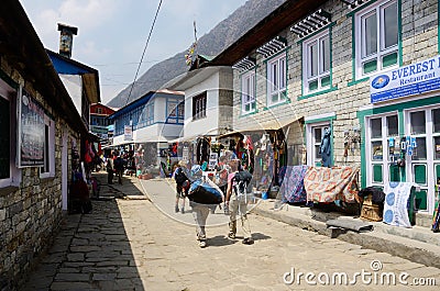 Trekkers starting Everest Base camp trek in,Lukla, Nepal Editorial Stock Photo