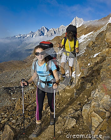 Trekking in alps mountains Stock Photo