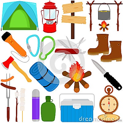 Trekking and Camping vector icons Stock Photo