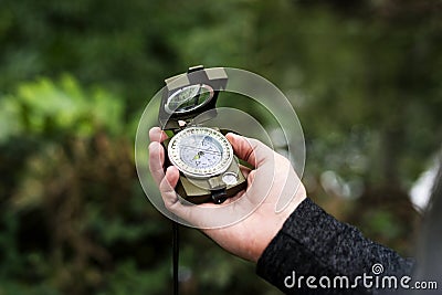 Trekking in a forest hiking journey concept Stock Photo