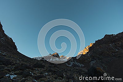 Trekking in the high Atlas to Toubkal mountain - Toubkal national park Stock Photo