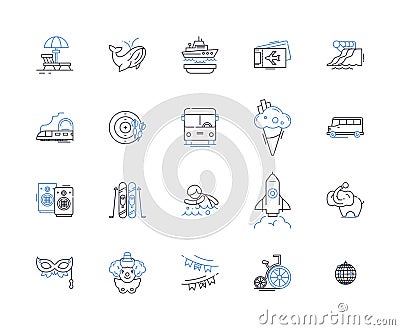 Trekking hikers line icons collection. Adventure, Mountains, Nature, Trails, Backpacking, Climbing, Outdoors vector and Vector Illustration