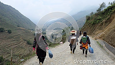 Trekking with Hill Tribe in Sapa Editorial Stock Photo