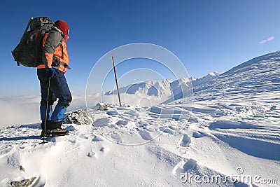 Trekking man resting Stock Photo