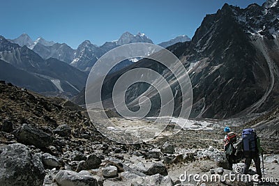 Trekking in the mountains of the Himalaya Editorial Stock Photo